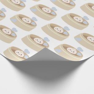 Little Dumpling White Blue Boy Wrapping Paper