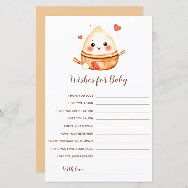 Little Dumpling Wishes for Baby Shower Game Card (Front/Back)