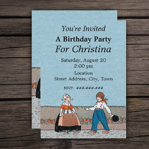 Little Dutch Girl Boy Traditional Dress Birthday Invitation