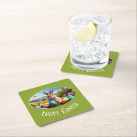 Little Easter bunny in landscape, oval -