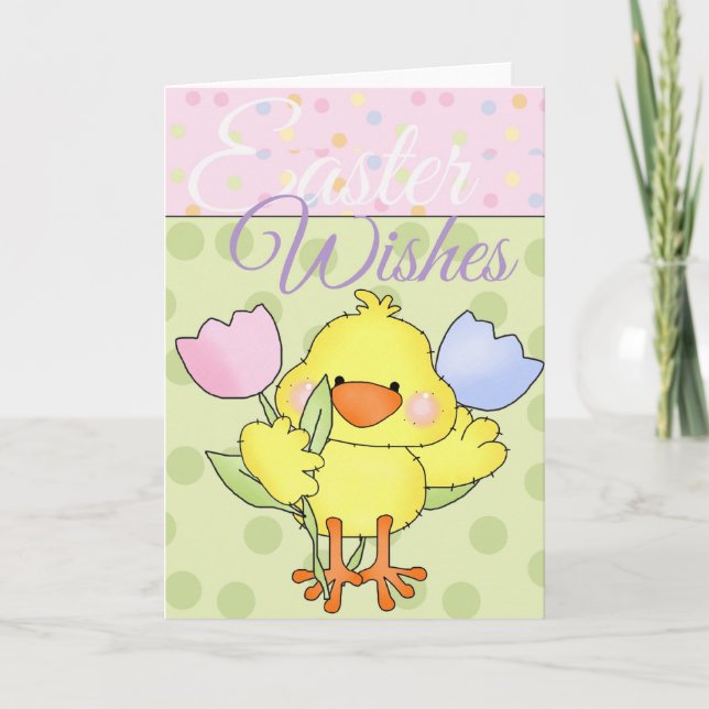 Little Easter Chick with Flower Easter Wishes Card (Front)