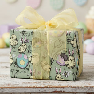 Little Easter Chicks & Bunny Ears, Eggs & Flowers Wrapping Paper