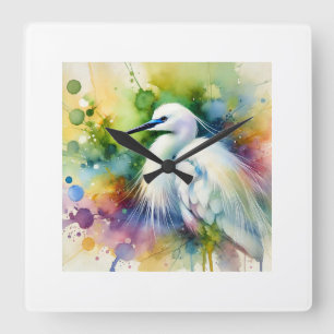 Little Egret 070824AREF125 - Watercolor Square Wall Clock