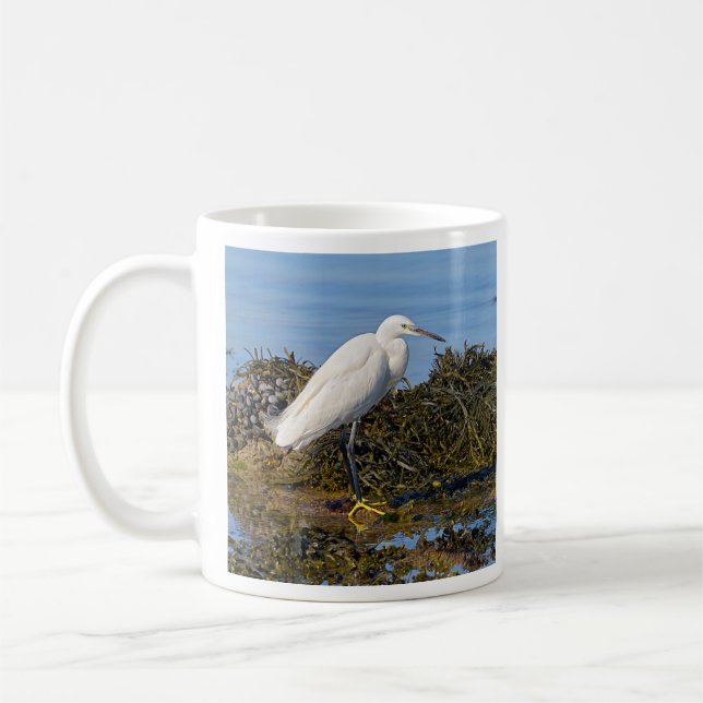 Little egret on seaweed coffee mug (Left)