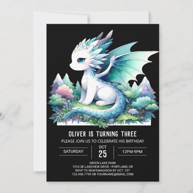 Little Elegant Dragon Birthday Invitation (Front)