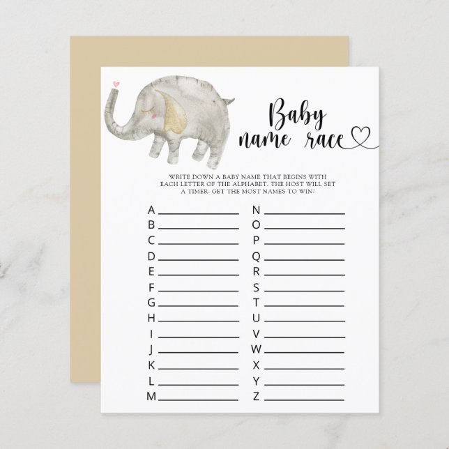 Little elephant - Baby name race game (Front/Back)