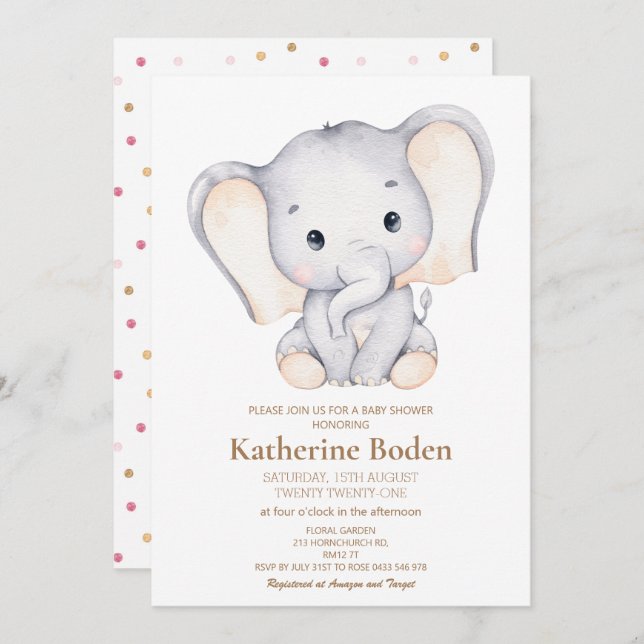 Little Elephant Baby Shower Invitation (Front/Back)