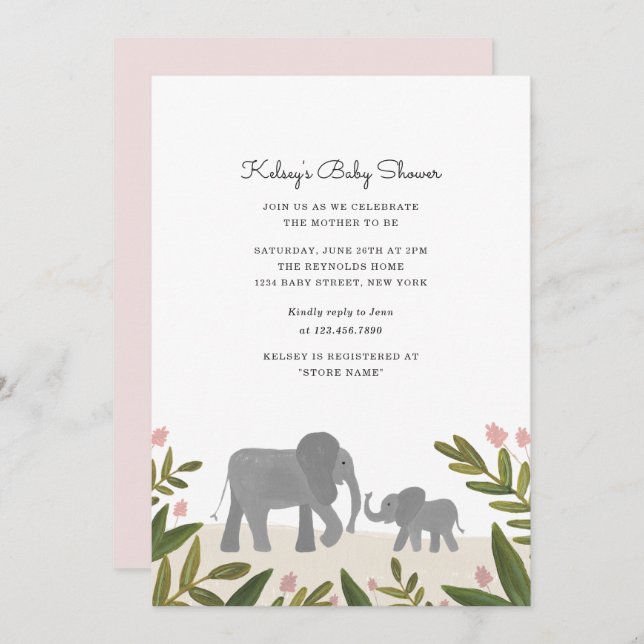 Little Elephant Baby Shower Invite (Front/Back)