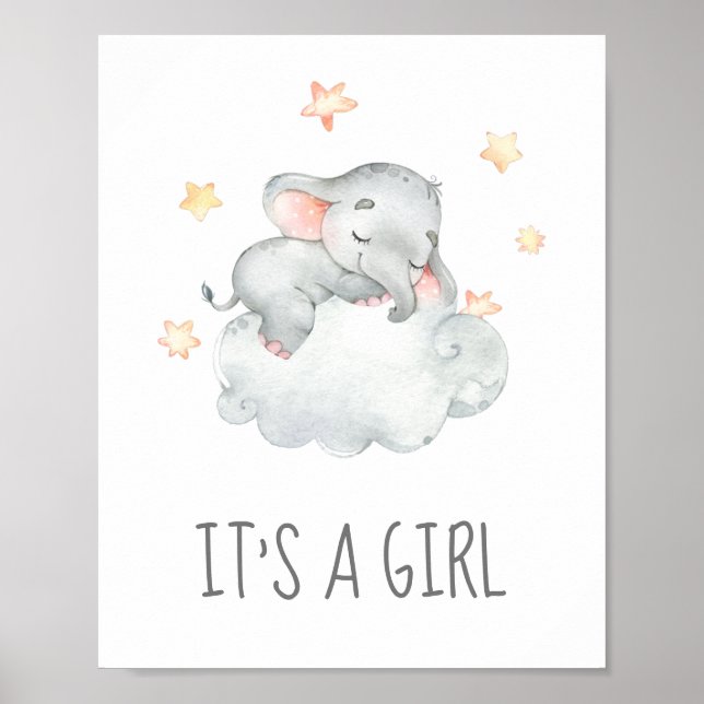 Little Elephant Baby Shower It's a Girl Sign (Front)