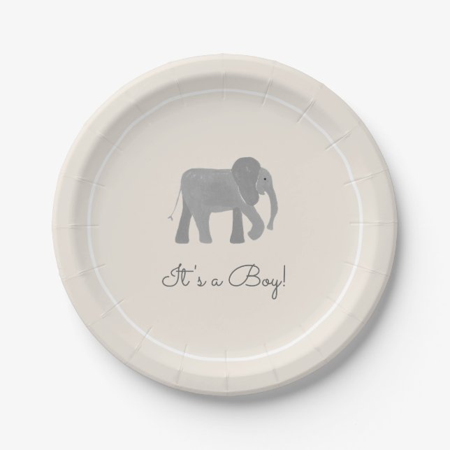 Little Elephant Baby Shower Paper Plate (Front)