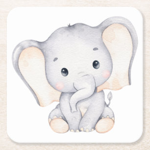 Little Elephant Baby Shower Square Paper Coaster
