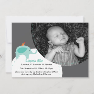 Little Elephant Birth Announcement (Blue)