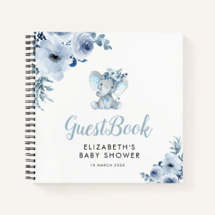 little elephant blue floral baby shower guestbook notebook