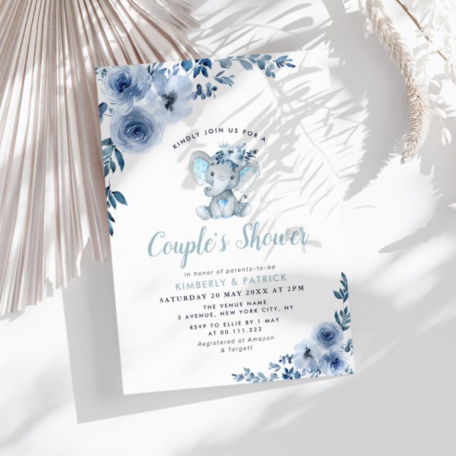 little elephant blue floral couples shower invitation (Creator Uploaded)