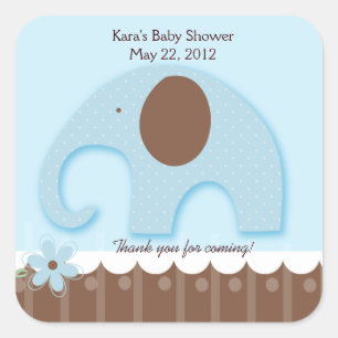 Little Elephant Blue SQUARE Favour Sticker