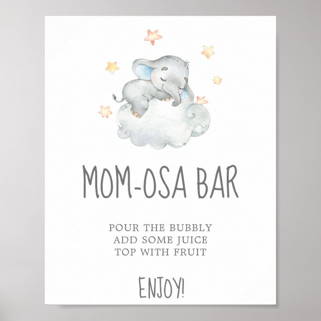 Little Elephant Boy Baby Shower Mom-osa Bar Sign (Front)