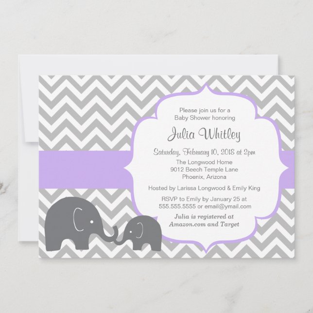 Little Elephant Chevron Editable Colour Baby Showe Invitation (Front)