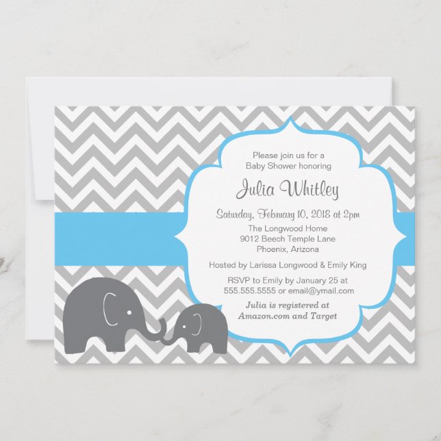 Little Elephant Chevron Editable Colour Baby Showe Invitation (Front)