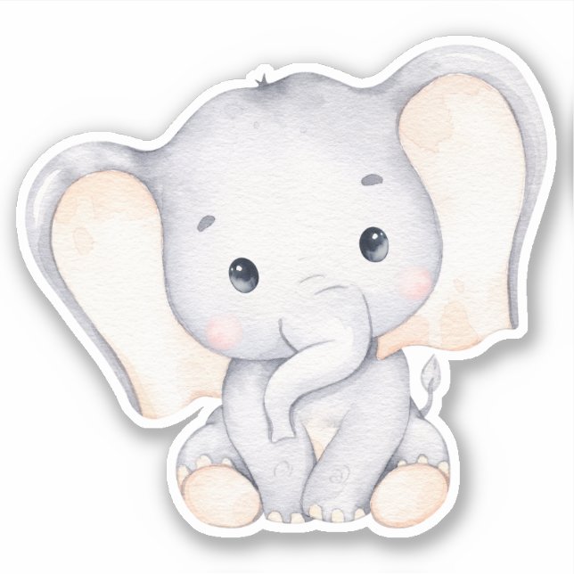 Little Elephant Cute Animal Sticker (Front)