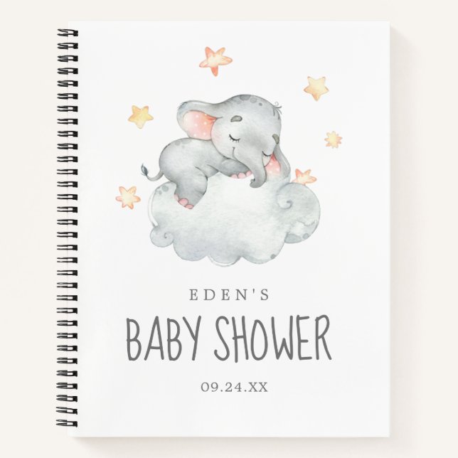 Little Elephant Girl Baby Shower Gift List Notebook (Front)
