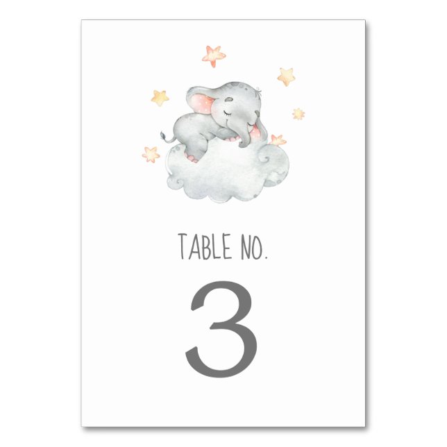 Little Elephant Girl Baby Shower Table Number (Front)