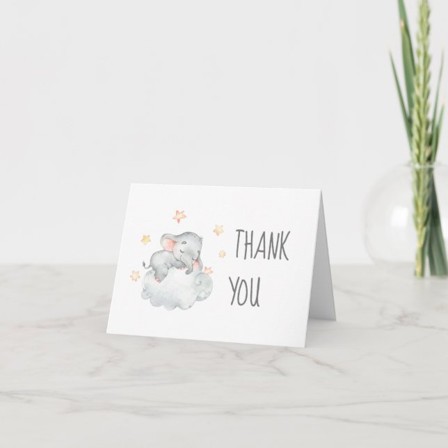 Little Elephant Girl Baby Shower Thank You Card (Front)