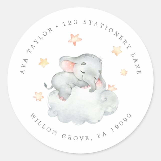 Little Elephant Girl Circular Return Address Classic Round Sticker (Front)
