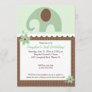 Little Elephant (Gree) 5x7 Neutral Birthday Invite