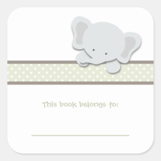 Little Elephant {Green} | Bookplates Square Sticker
