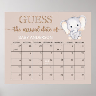 Little Elephant Guess Due Date Calendar Poster