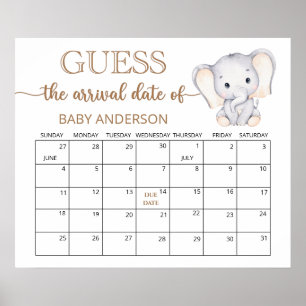 Little Elephant Guess Due Date Calendar Poster