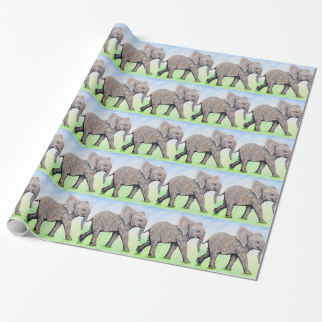 Little Elephant Painting Wrapping Paper (Unrolled)