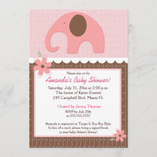 Little Elephant (Pink) 5x7 Baby Shower Invitation