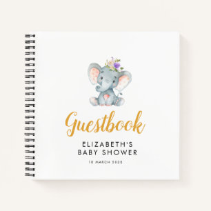little elephant purple flora baby shower guestbook notebook