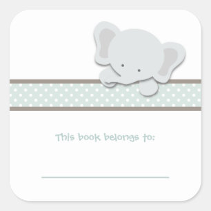 Little Elephant {Teal} Bookplates Square Sticker