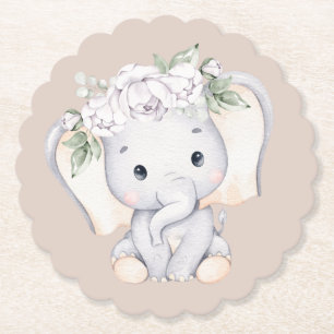 Little Elephant Watercolor Baby Shower Paper Coaster
