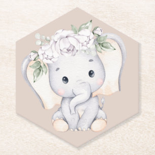 Little Elephant Watercolor Baby Shower Paper Coaster