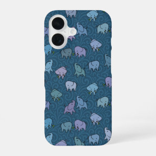Little Elephants Blue Swirl iPhone 16 Case