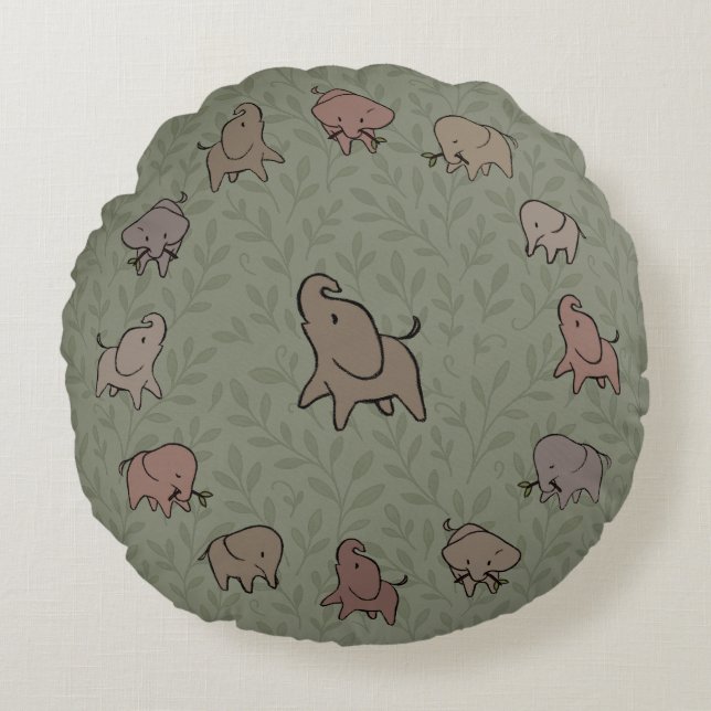 Little Elephants Round Cushion (Front)