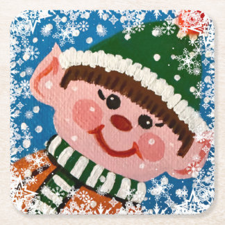 Little Elf Square Paper Coaster