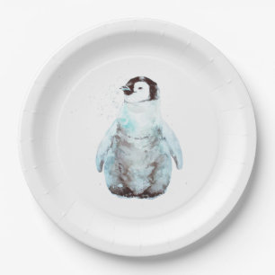 Little Emperor Penguin Watercolor Paper Plate