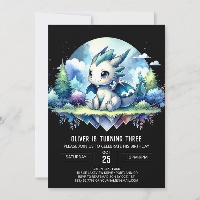 Little Enchanted Dragon Birthday Invitation (Front)