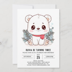 Little Enchanted Polar Bear Digital Birthday Invitation
