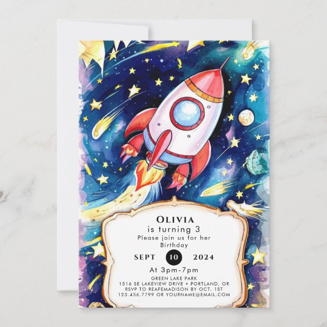 Little Enchanted Rocket Birthday Invitation (Front)