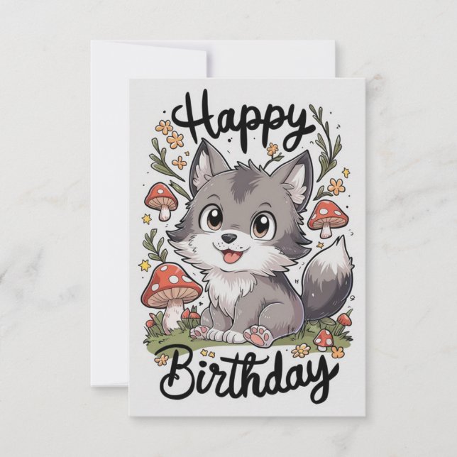 Little Enchanted Wolf Digital Birthday Card (Front)