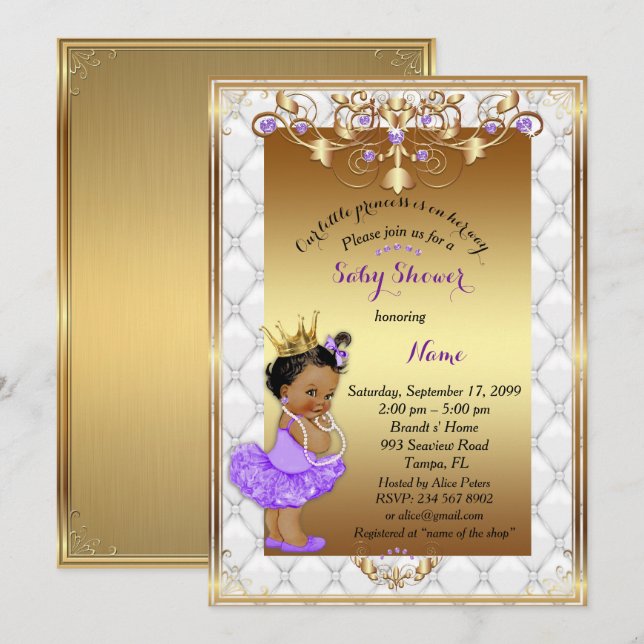 Little etnic Princess, Baby Shower Invitation,gold Invitation (Front/Back)