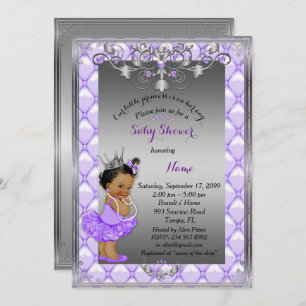 Little etnic Princess, Baby Shower Invite,silver Invitation