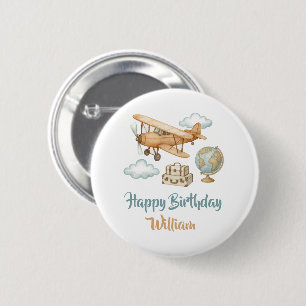 Little Explorer Aeroplane Birthday 6 Cm Round Badge