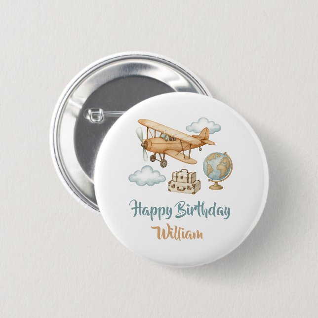 Little Explorer Aeroplane Birthday 6 Cm Round Badge (Front & Back)