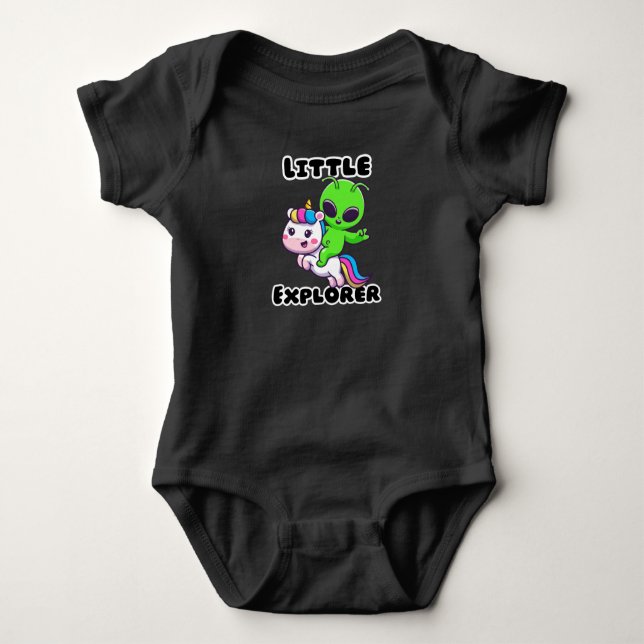 ​"Little Explorer" Alien Unicorn Baby Bodysuit (Front)